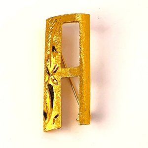 MAMSELLE A Brooch Initial Etched Brushed Gold Tone Vintage